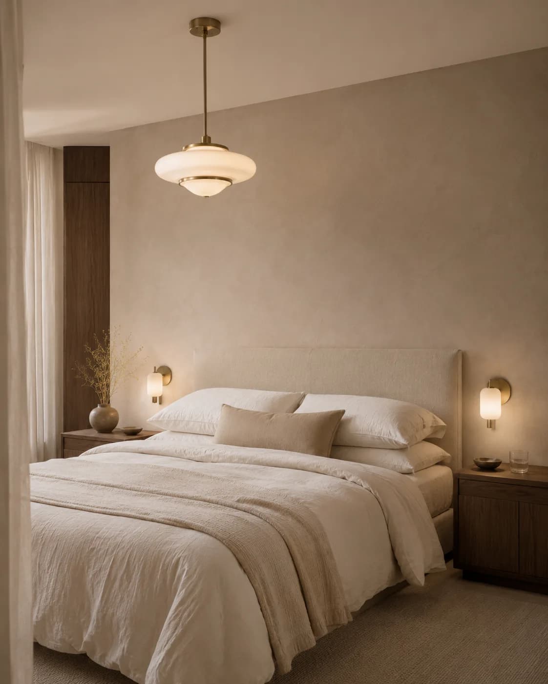 Chambre apaisante avec deux appliques de part et d'autre du lit